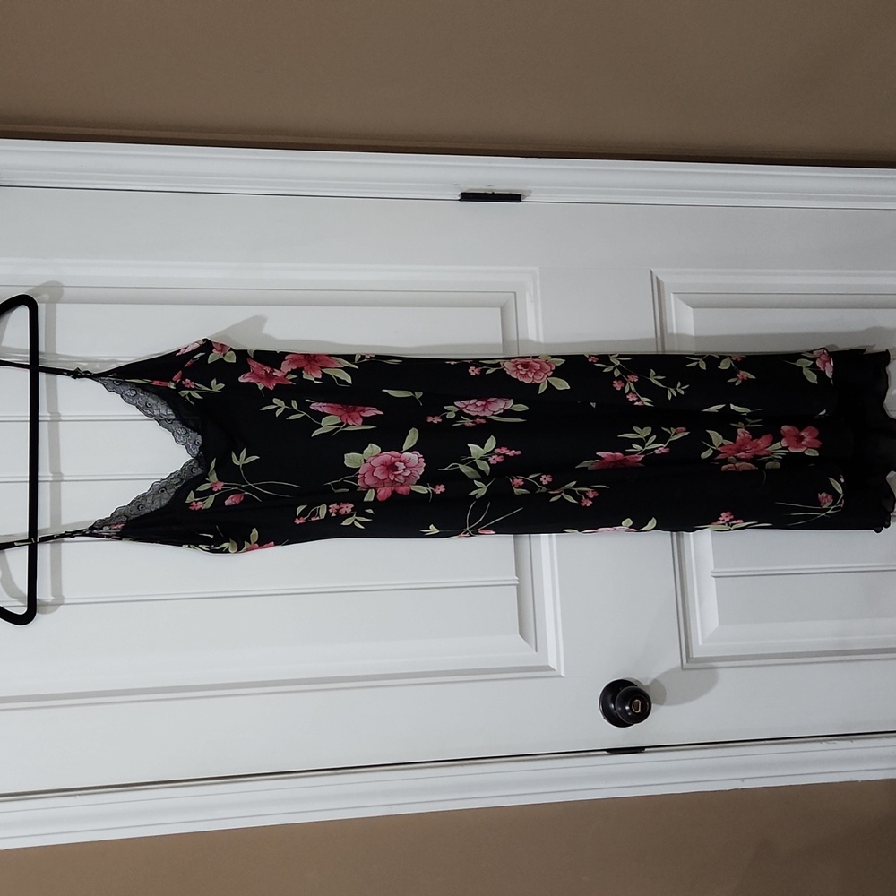 Floral Black and Pink Women's Slip Dress - Picture 2 of 3